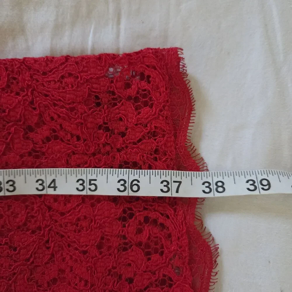 Cache Red Lace Midi Sheath Dress Size 10 Cocktail Party Eyelash Trim Full Zip